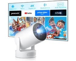 Mini Beamer - Draagbare Projector - 4K en 1080P Ondersteuning - Android 14.0 Smart TV - Voor Thuis en Buiten