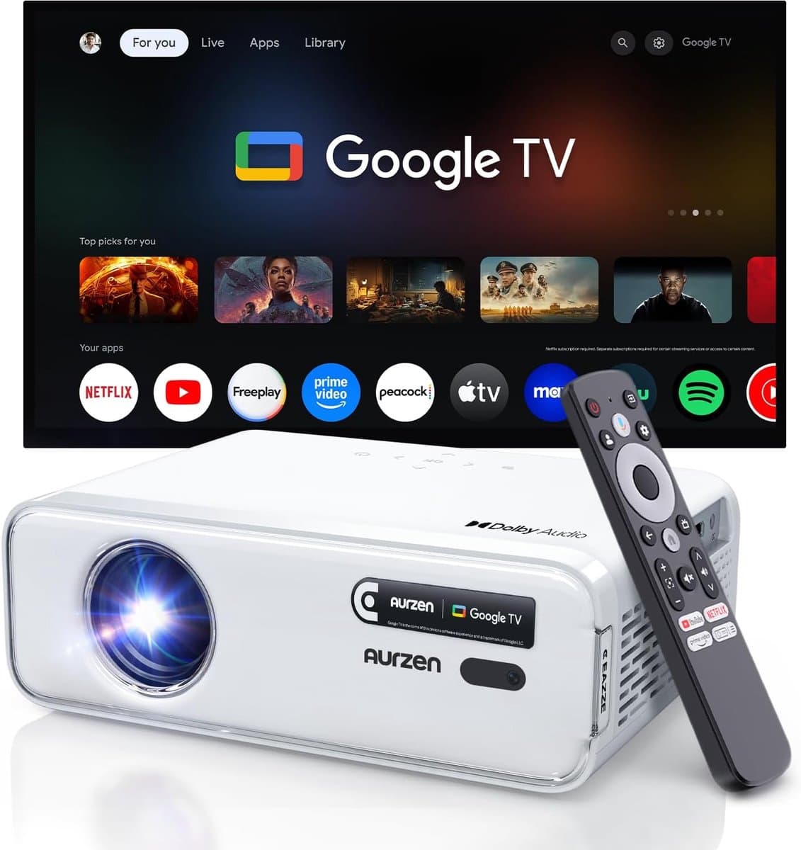 SnelShoppen - Slimme Projector 4K met Google TV, Wifi & Bluetooth, Autofocus, Keystone, Dolby Audio, Native 1080P, Draagbare Mini Beamer voor Thuis & — afbeelding 1