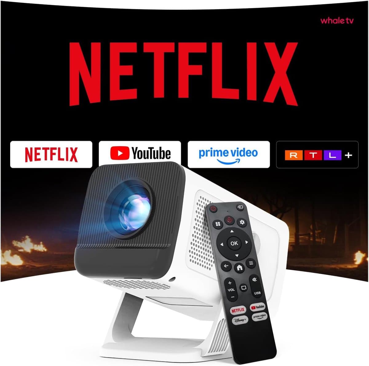 SnelShoppen - Mini Beamer 1080P met WiFi 6 en Bluetooth 5.4 - Gecertificeerd voor Netflix en Android 13 - Auto Keystone en 4K Ondersteuning - Ingebouw — afbeelding 1