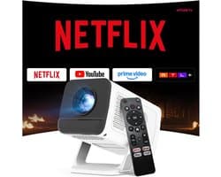 SnelShoppen - Mini Beamer 1080P met WiFi 6 en Bluetooth 5.4 - Gecertificeerd voor Netflix en Android 13 - Auto Keystone en 4K Ondersteuning - Ingebouw