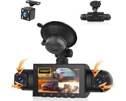 SnelShoppen - SIXTOP 360° 4-kanaals dashcam auto, 1080p camera's voor binnen en achter, 3 inch IPS-scherm, nachtzicht, 24-uurs parkeerbewaking, G-sens