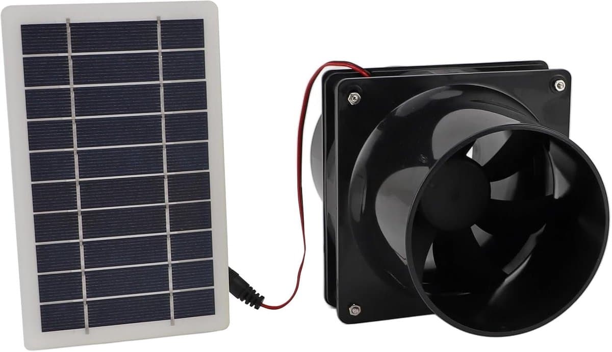 Afzuigventilator op Zonne-energie - Zonnepaneel Ventilator - Efficiënte Koeling - 10W Vermogen - 19 x 13 x 13 cm - Zwart — afbeelding 1