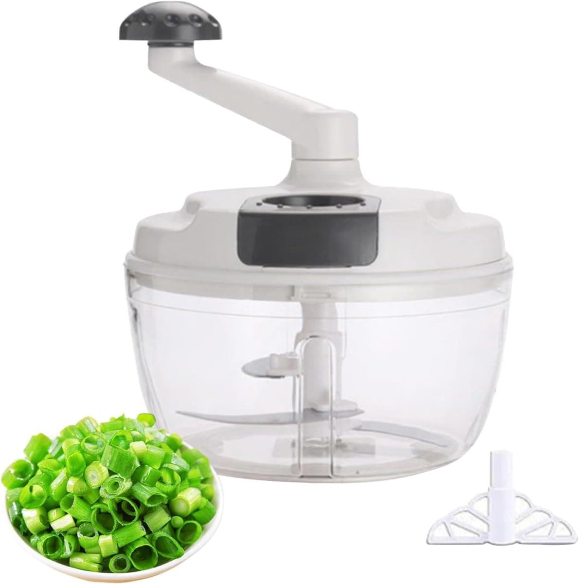 Handmatige Keukenmachine - Voedselhakker Kruk - Maaltijden Bereiden - Inklapbare Handgreep - 18.5 cm - Wit — afbeelding 1