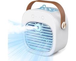 Draagbare airconditioner – Oplaadbare mini-airco (5200 mAh) met 3 snelheidsstanden, 5-10 uur gebruiksduur, stille bureauventilator, persoonlijke luchtkoeler voor thuis, slaapkamer, reizen, kantoor en buitengebruik.(Wit)