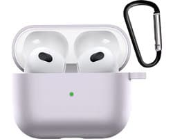 Hoesje - Geschikt voor Apple AirPods 3 - met Clip - Siliconen Hoes - Silicone Case Cover - Transparant