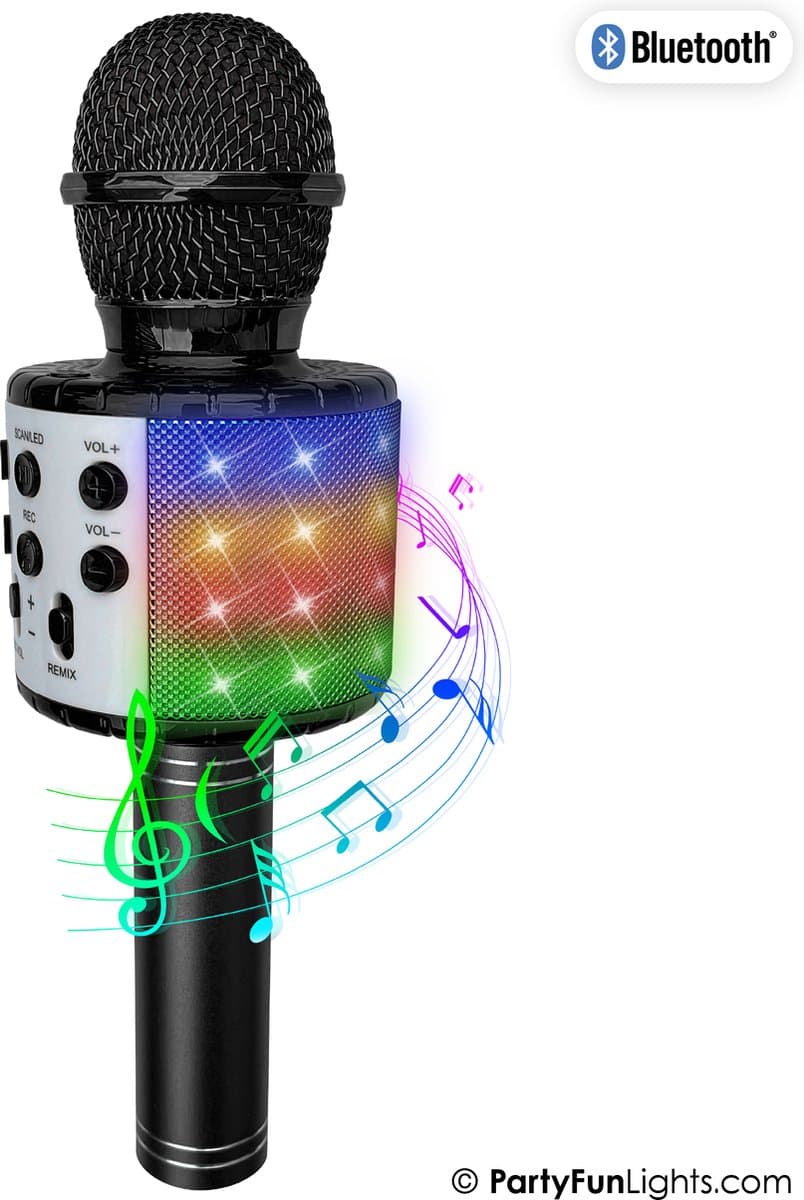 PartyFunLights - Karaoke Microfoon Bluetooth - Zwart - Karaoke Set - Voor Kinderen en Volwassenen - Draadloos - Echo - Met Speaker - LED Licht - Nederlandse Handleiding — afbeelding 1