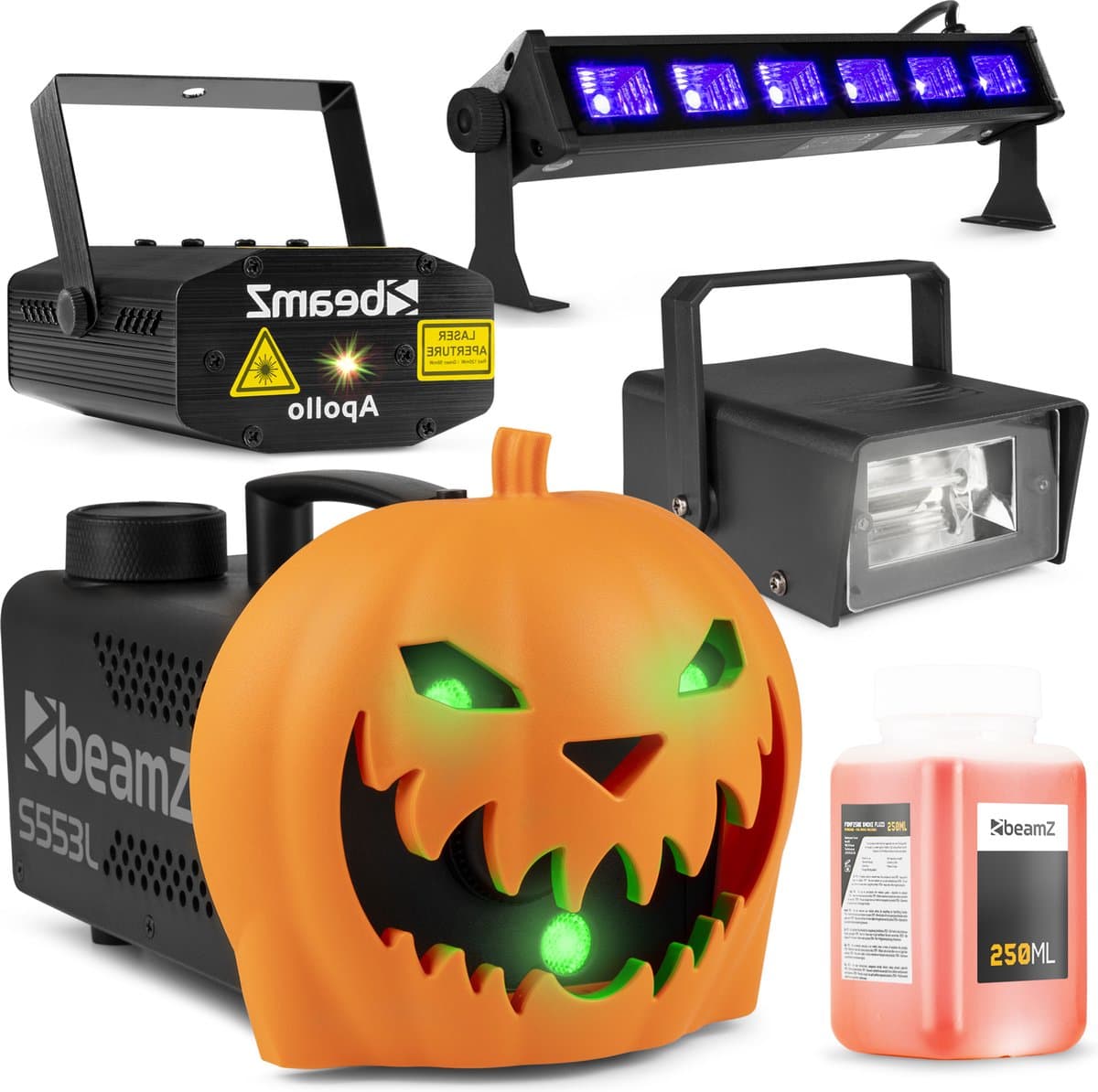 BeamZ Halloween rookmachine partyset compleet - Met opklikbare pompoen - Inclusief rookvloeistof — afbeelding 1