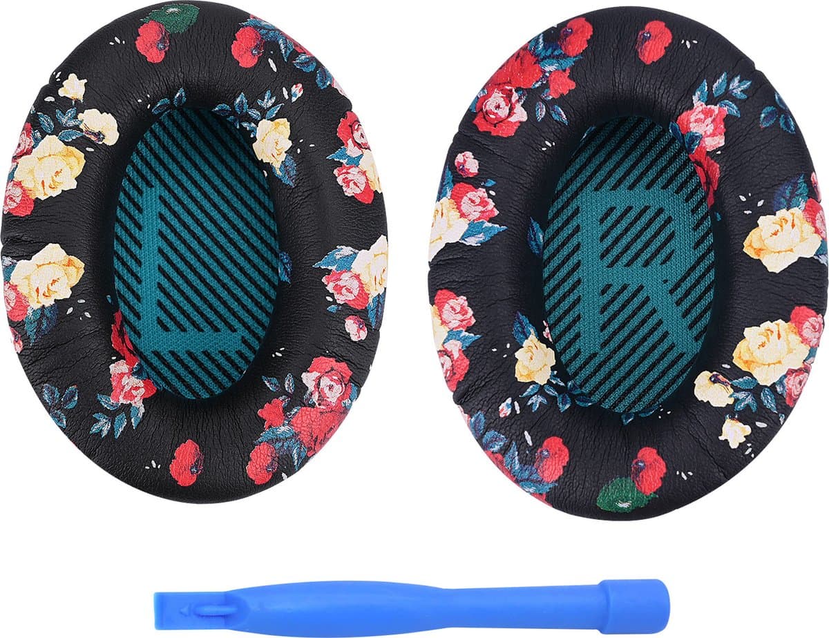 Vervangende Oorkussens voor Bose QuietComfort 35 (QC35)/Bose Quiet Comfort 35 II (QC35 II) Over-ear Hoofdtelefoon van MMOBIEL - Protein PU Koptelefoon Oorkussens - Hoofdtelefoon Earpads – Bloemenprint — afbeelding 1