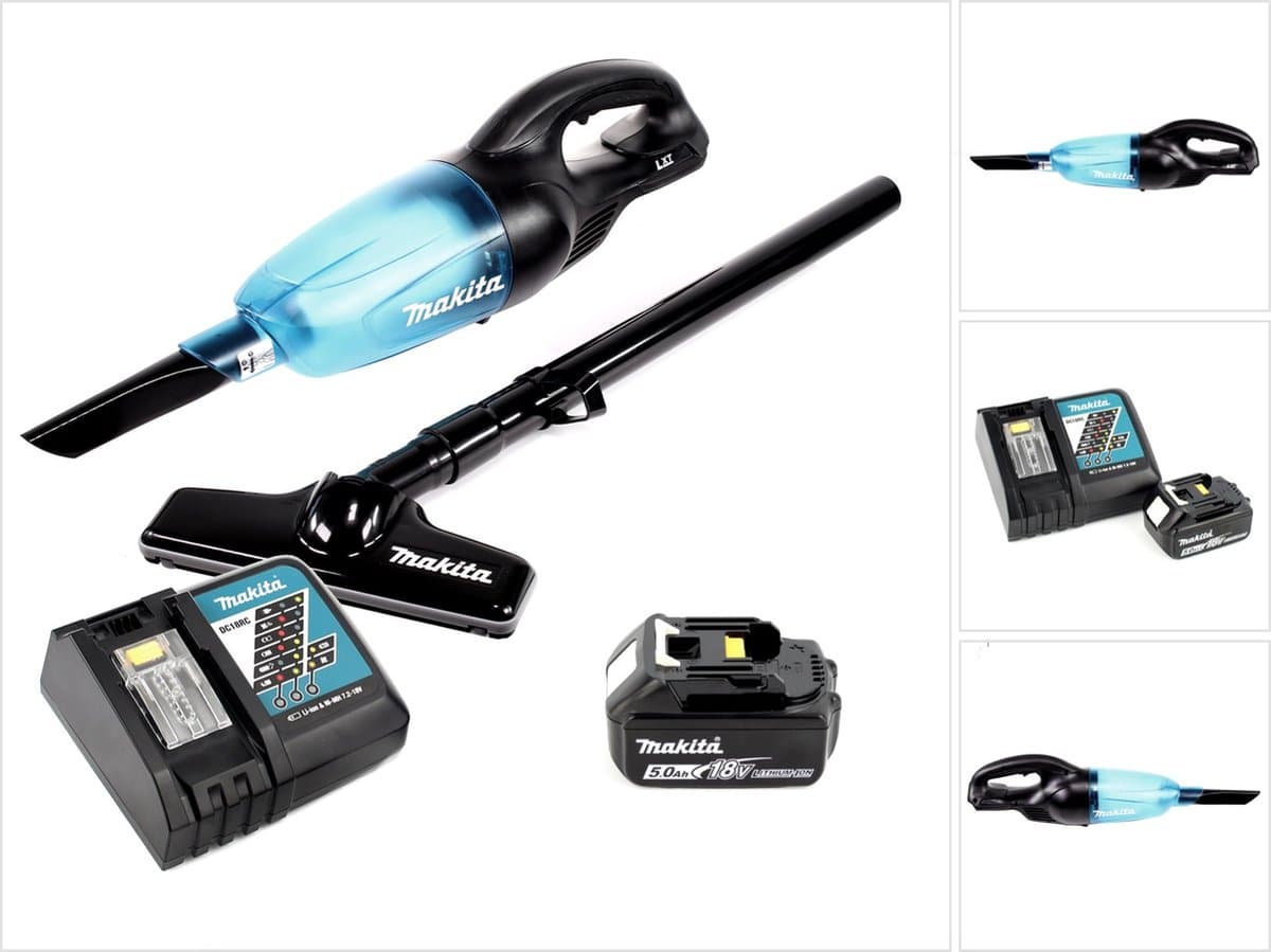 Makita DCL 180 RT1 B accu stofzuiger 18 V zwart + 1x oplaadbare accu 5.0 Ah + lader — afbeelding 1
