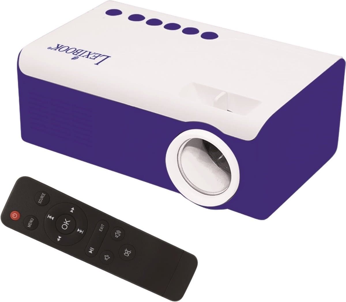 Lexibook Mini HD-videoprojector, thuisbioscoop, ingebouwde luidspreker, inclusief afstandsbediening, HDMI / USB / AV / Micro SD-connectiviteit, blauw / wit, PRJ150 — afbeelding 1