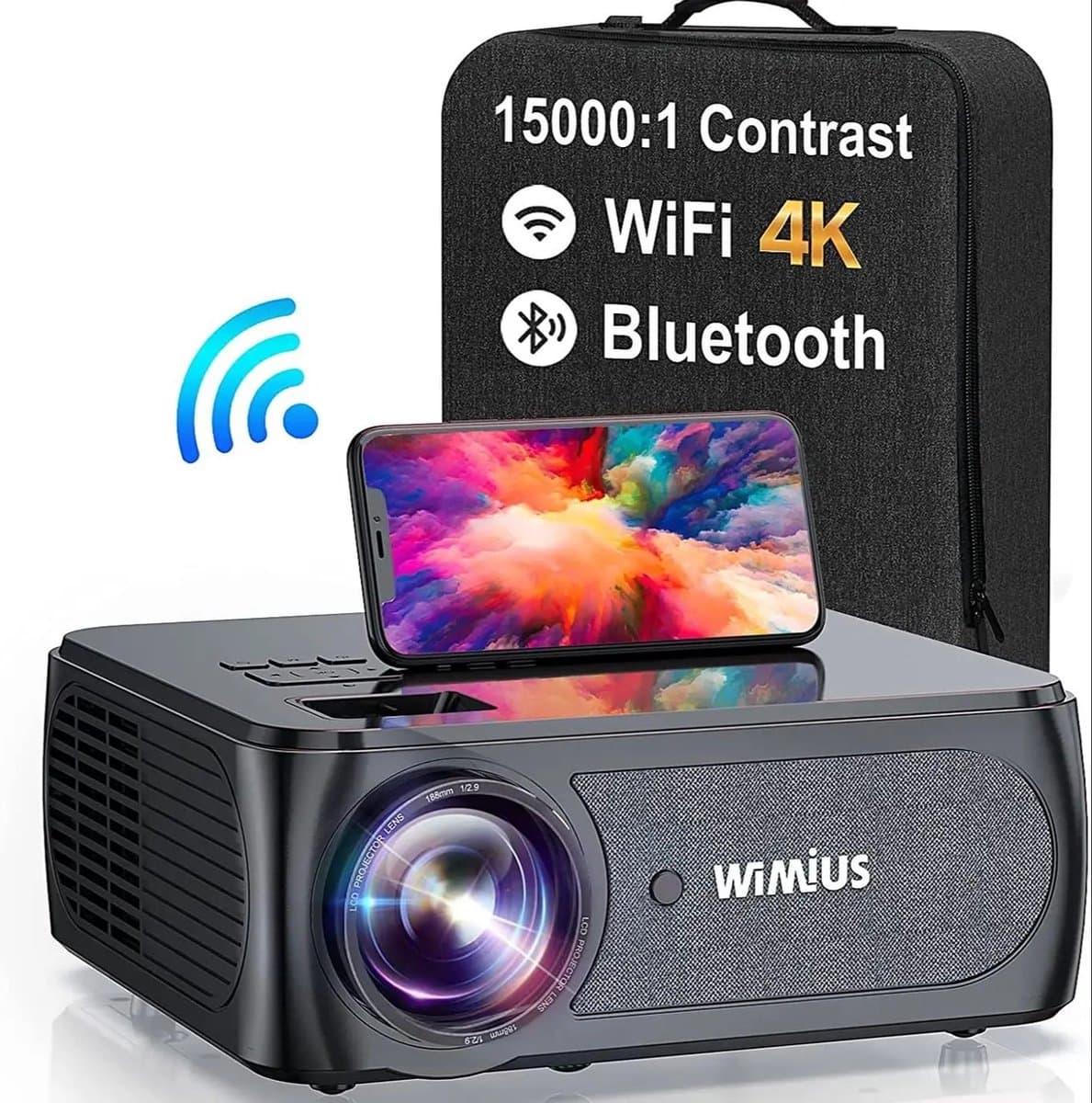 Wimius 8K Projector - 4K Full HD beamer - Bluetooth - Mini Beamer - 1080P - 8K Kwaliteit - Scherm - Projector - Thuisbioscoop - Inclusief Draagbare Tas - Zwart — afbeelding 1