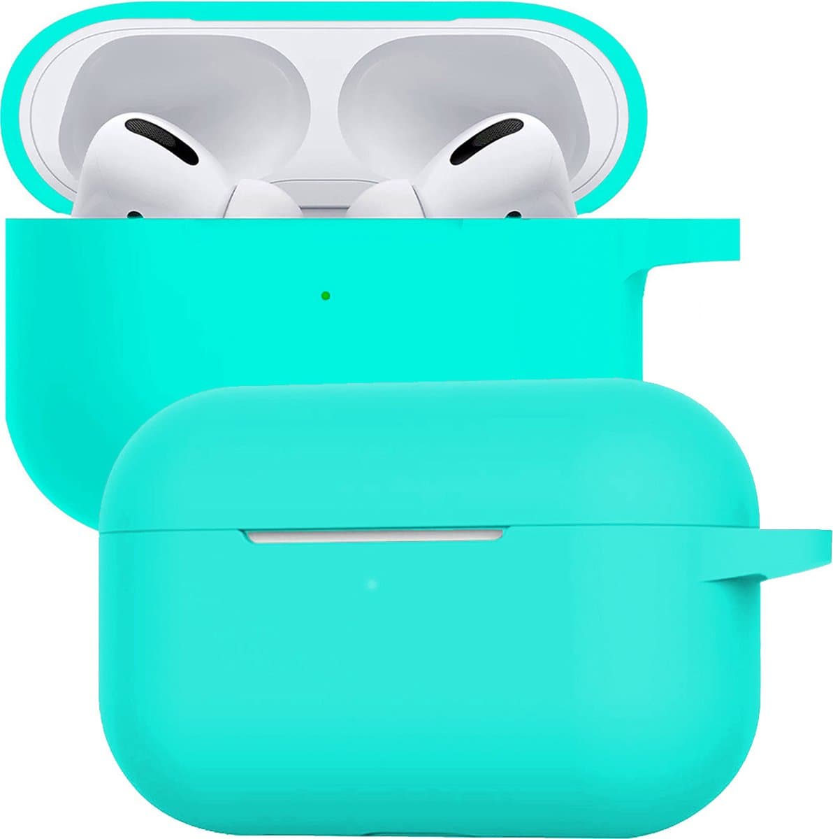 Case - Geschikt voor Apple AirPods Pro 2 - Siliconen Hoes met Clip - Silicone Hoesje Cover - Mintgroen — afbeelding 1