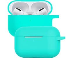 Case - Geschikt voor Apple AirPods Pro 2 - Siliconen Hoes met Clip - Silicone Hoesje Cover - Mintgroen