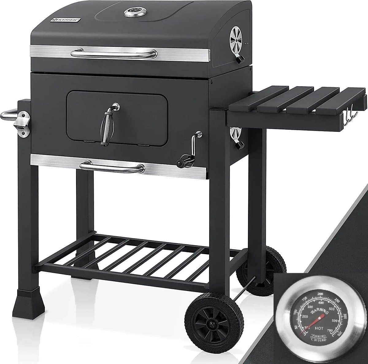 Joholic - BBQ -Barbecue - Smoker - Houtskool - Grill - Met klaptafel - Verrijdbaar - Buitenkeuken - 82,5 x 116 x 55,7 cm - Zwart — afbeelding 1