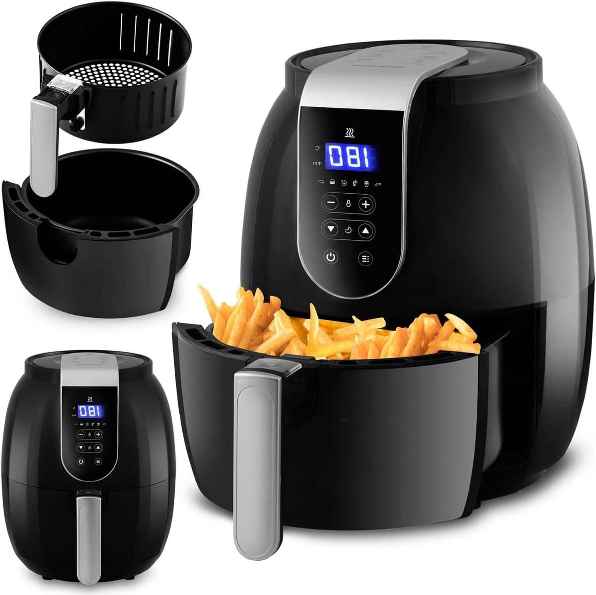 Vetvrije friteuse - Heteluchtfriteuse Airfryer - Gezond Koken - Met Display - 26 liter - Zwart zilver — afbeelding 1