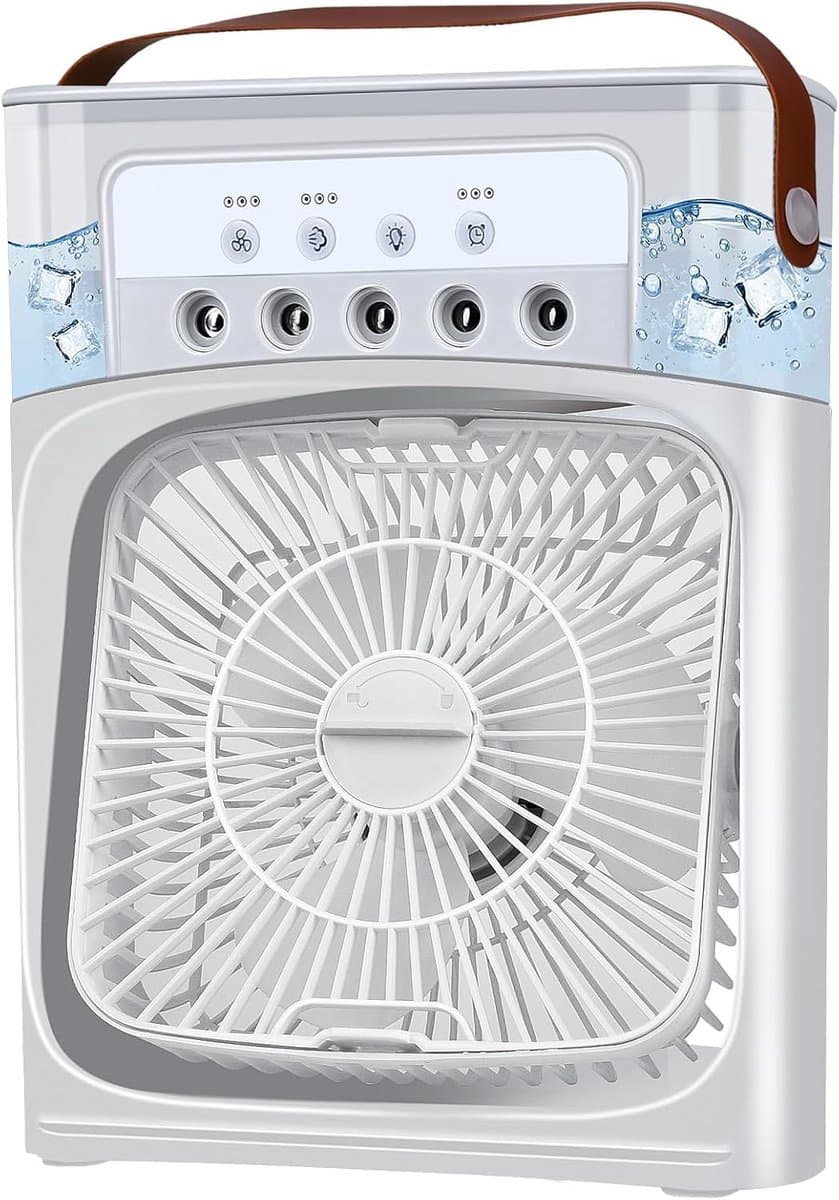 Mobiele airconditioner, mini-luchtkoeler, 5-in-1 airconditioning, klein, draagbaar, 7 leds, luchtbevochtiger met 3 snelheden, luchtkoeler, ventilator met waterkoeling, voor keuken, kantoor — afbeelding 1
