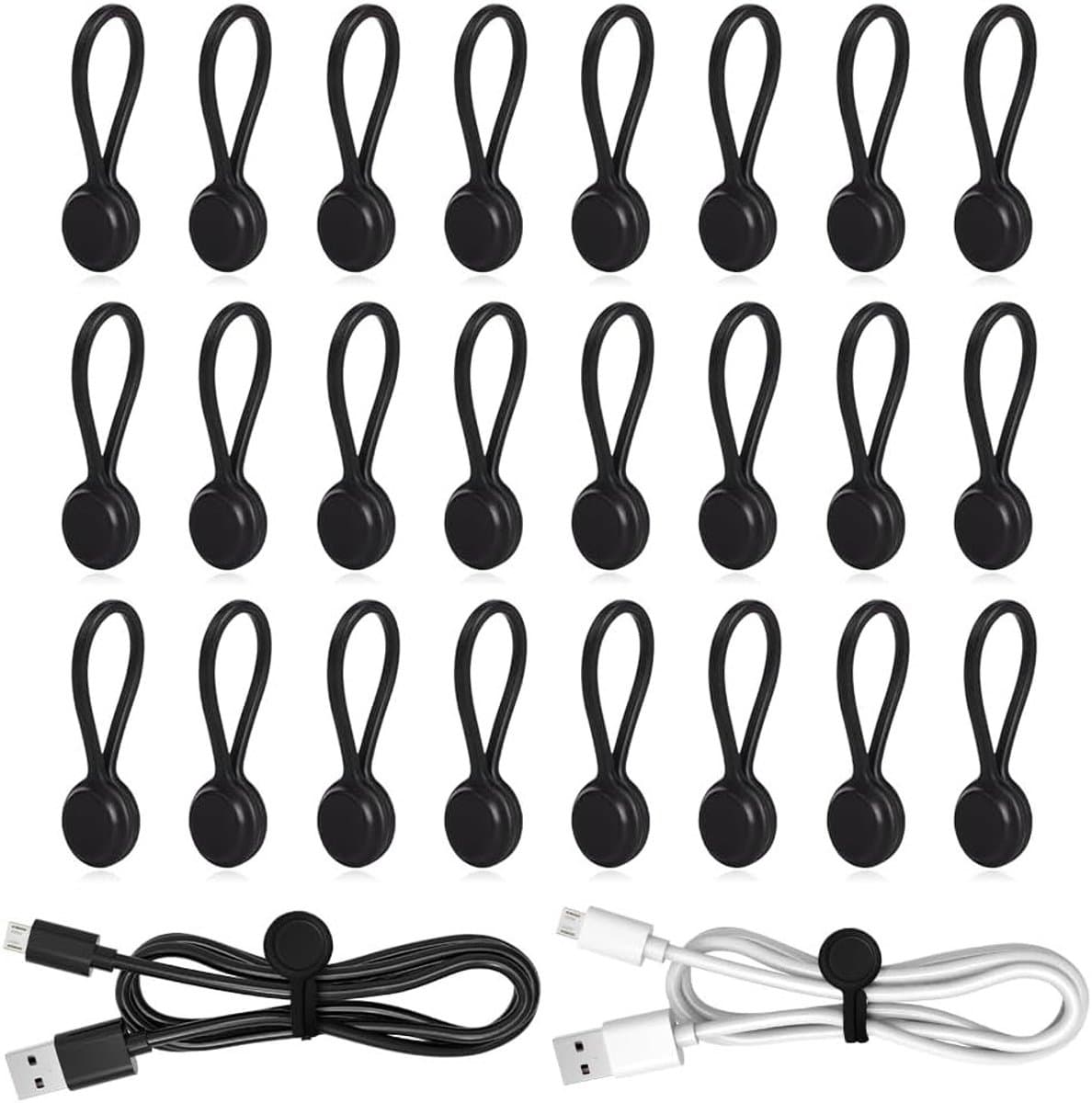 24 Stuks Magnetische Kabelbinders, Siliconen Kabelclip Organizer, Herbruikbare Kabelbeheerders, USB Kabelbeheer, Zwart — afbeelding 1