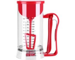 Beslag Mixer Dispenser - Baksel Maker - Gebak Maken - Automatisch Mengen - 1200 ml Capaciteit - Transparant Rood