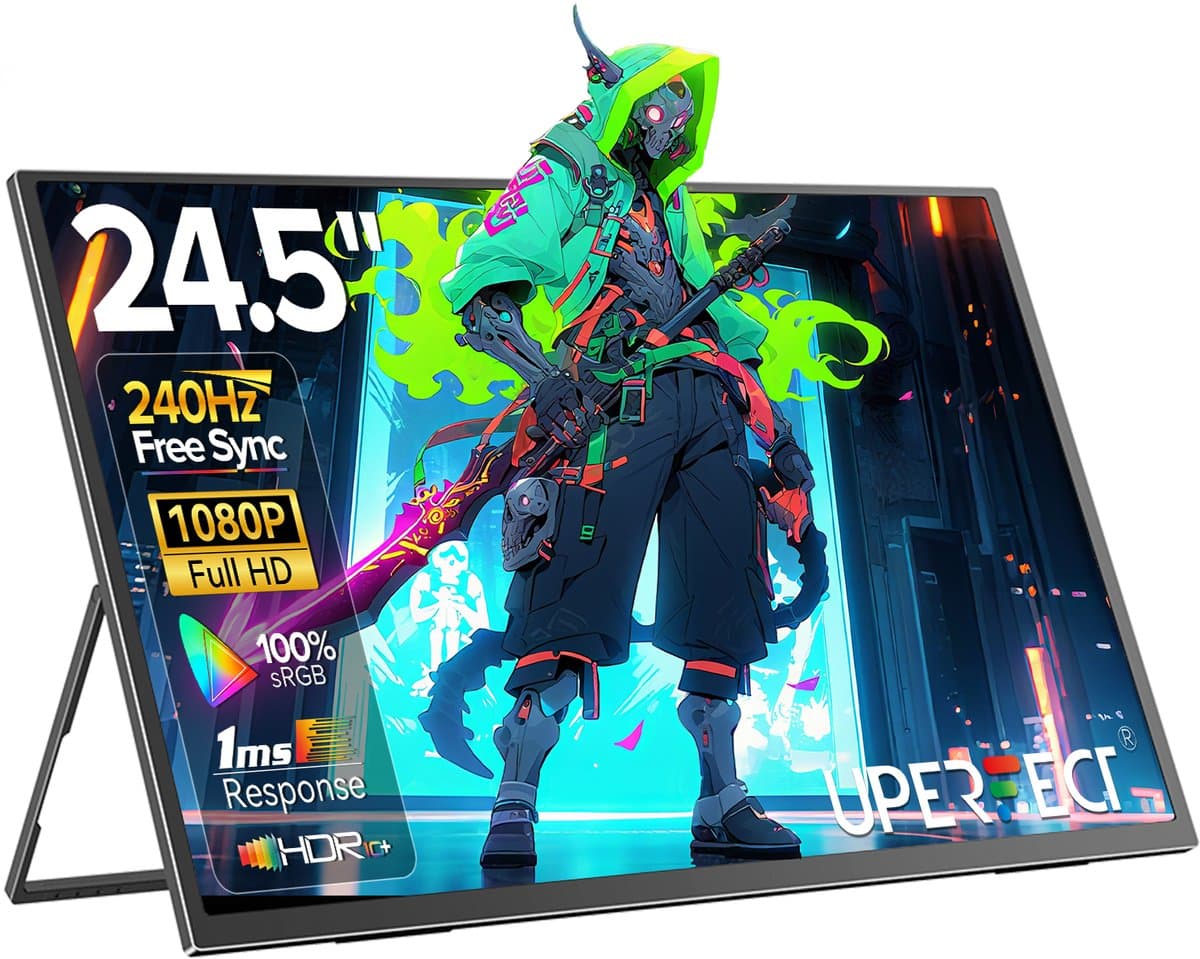 Draagbare Monitor 24.5 inch 240Hz IPS Full HD 1920x1080 — Extra Scherm Laptop — USB-C HDMI — Ingebouwde Speakers — VESA — Inclusief Kabels— Zwart — afbeelding 1