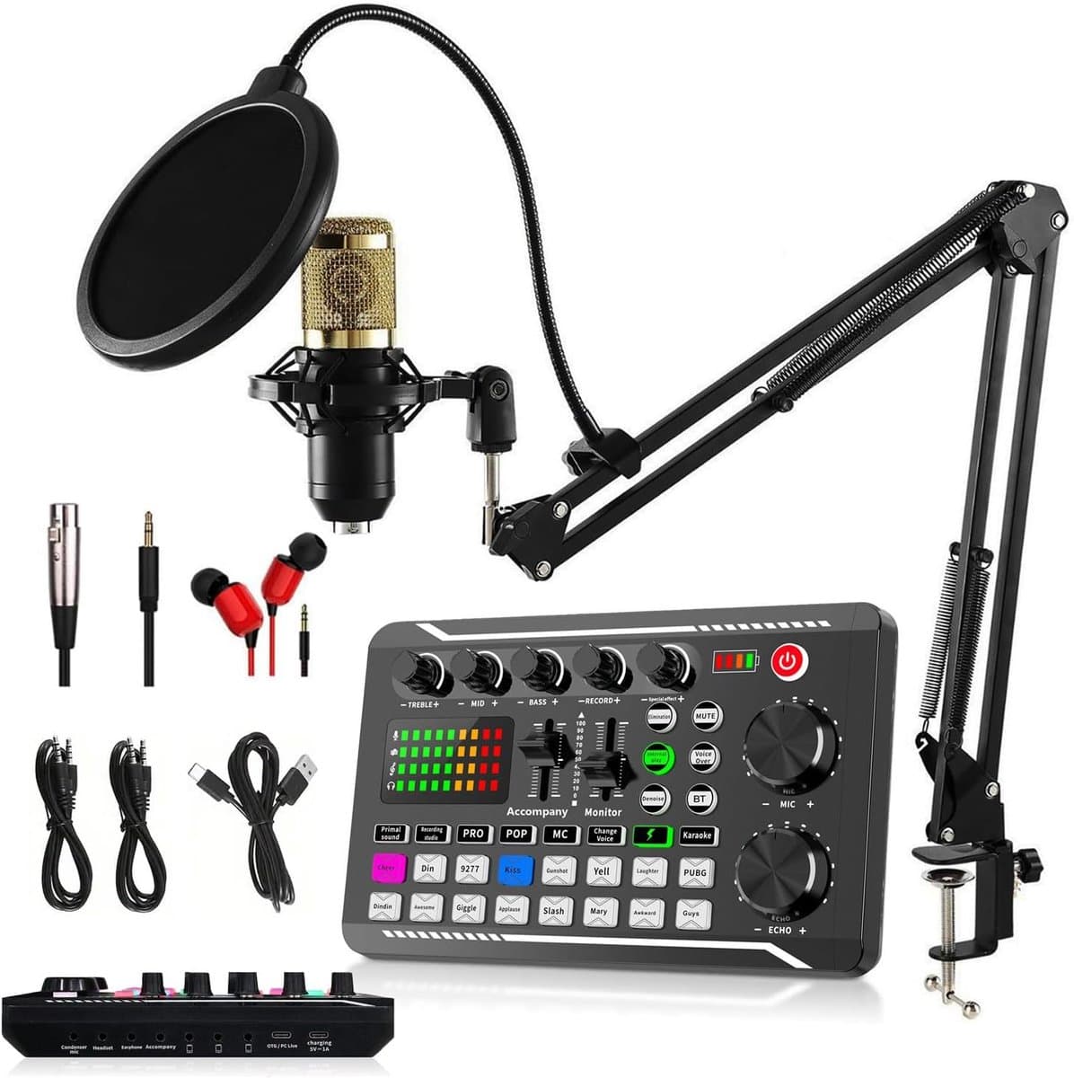 Podcast-Uitrustingsbundel - Microfoonset - voor Live Streaming, Zingen, Youtube & Tiktok - Zwart — afbeelding 1