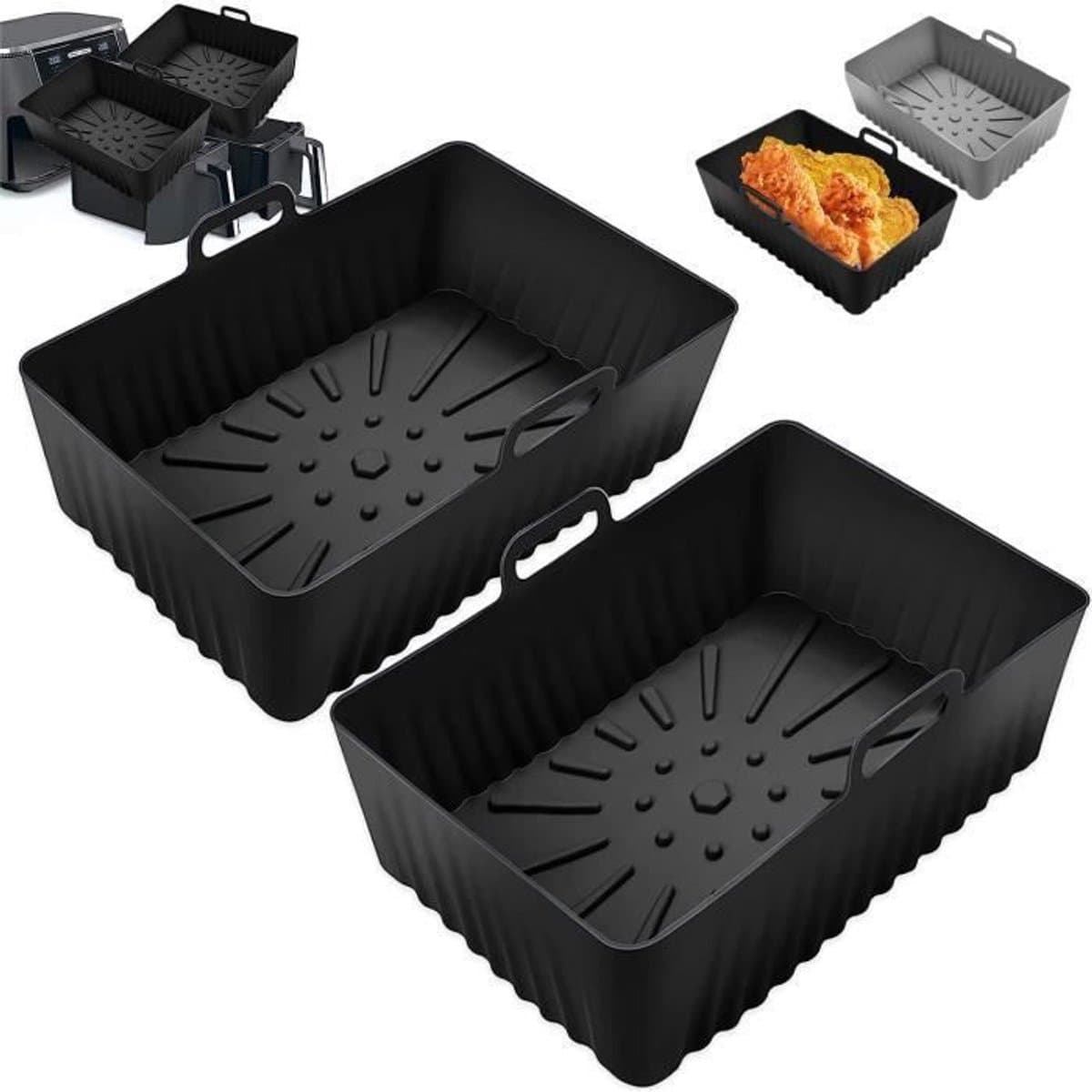 Siliconen bakvormen voor de airfryer - 2-delige set, hittebestendig, antiaanbaklaag, herbruikbaar (zwart) — afbeelding 1