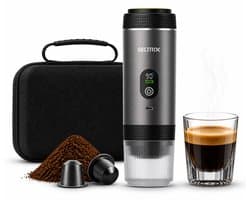 Draagbare Koffiemachine - 20 Bar - Espressomaker voor Onderweg - Inclusief Beschermhoes - 150 ml - 7500 mAh Oplaadbaar - Draagbaar koffiezetapparaat - Cups & Gemalen Koffie - Camping & Reizen - Espresso & Lungo - Seltrix - Grijs