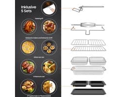 Heteluchtfriteuse – Airfryer – Frituurpan – Mini Oven – Heteluchtoven – XXL 23L Dual Zone – 15 Programma’s – 2200W – Roestvrijstaal – Dubbele Kamer