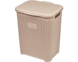 Wasmand met deksel - Vuile was mand - Waskamer organiseren - Rotan geweven patroon - 47x36x33 cm - Cappuccino