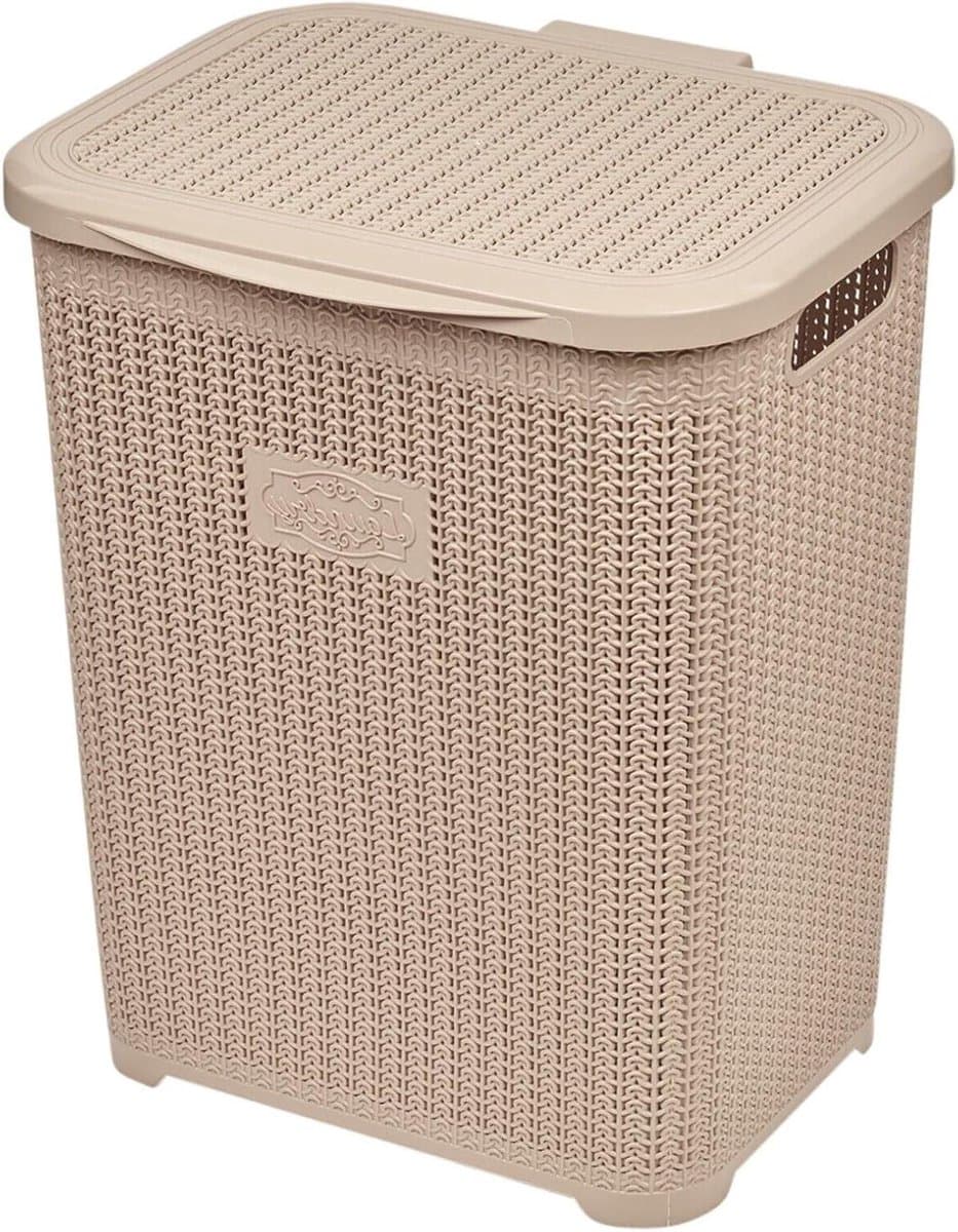 Wasmand met deksel - Vuile was mand - Waskamer organiseren - Rotan geweven patroon - 47x36x33 cm - Cappuccino — afbeelding 1