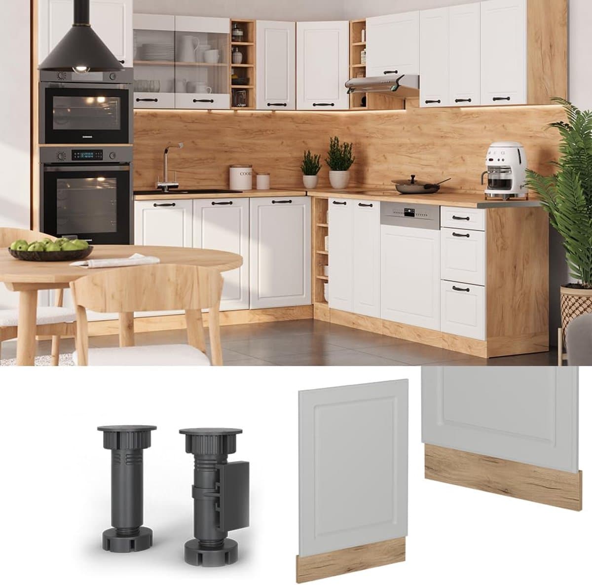 Vaatwasser Paneel - Frontpaneel Vaatwasser - Keuken Inbouw - Verstelbare Hoogte - 45 cm Breed - Wit Landhuis — afbeelding 1