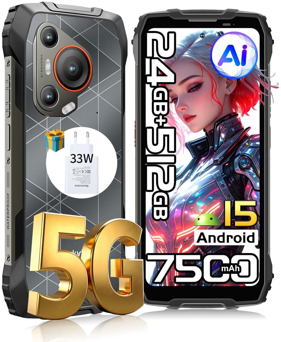 Blackview BL7000 Robuuste Smartphone 5G - 6.78 inch - Android 15 - 24GB RAM - 512GB ROM - 50MP Camera - 7500mAh met 33W Adapter - IP68 Waterdicht - NFC OTG GPS FM - Zwart — afbeelding 1