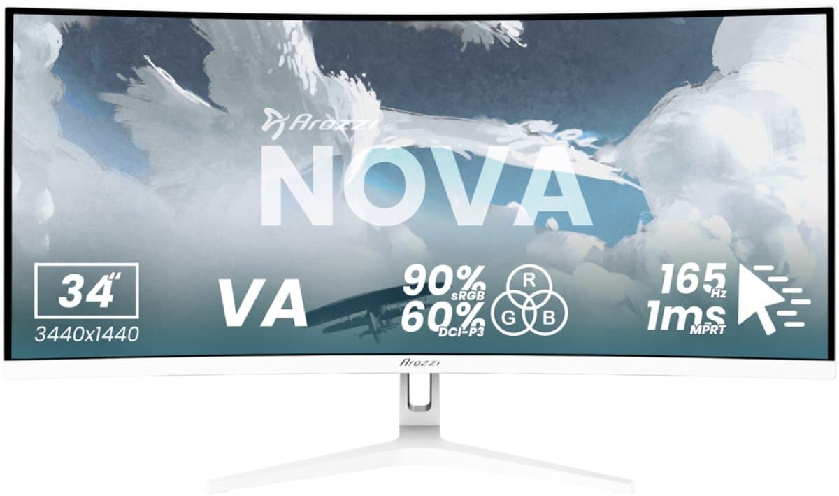 Arozzi Nova 34" Gaming Monitor - Curved - UWQHD VA - 165Hz - Wit — afbeelding 1