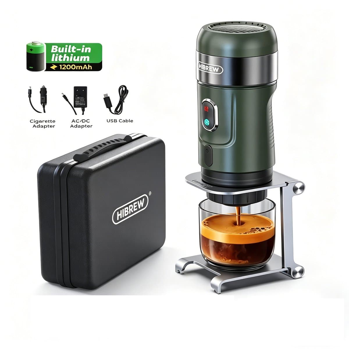 Draagbaar Koffieapparaat voor Onderweg | Inclusief Tas | Digitale Display | 60ml | 12 Volt | Espresso | Nespresso | Dolce Gusto | Capsule Koffie | Gemalen Koffie | Cups | Oplaadbaar | Draagbare Koffiemachine – Donkergroen — afbeelding 1
