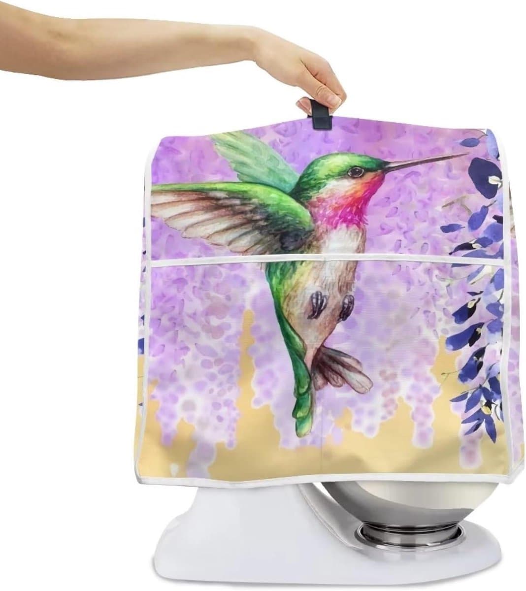 Mixerhoes Standaard - Apparaathoes Keukenmachine - Keuken Organisatie - Met Opbergvak - L-formaat - Kolibrie Paarse Bloemen — afbeelding 1