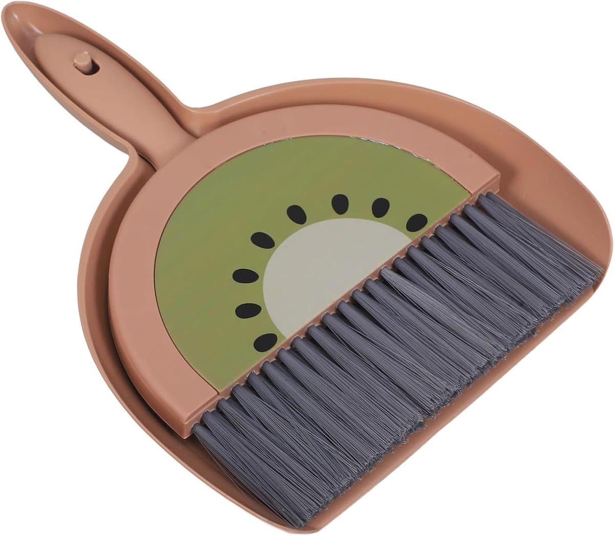Stoffer en Bezemset - Mini Schoonmaakset - Bureau Schoonmaken - Krasvrij Materiaal - 23 x 18 cm - Bruin — afbeelding 1