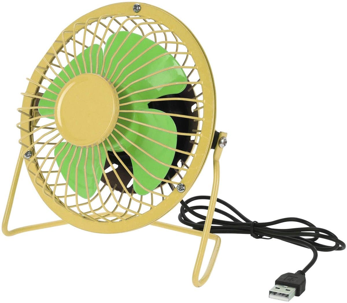 Dailygoody - USB-ventilator - Mini Retro Fan - Frisse Bries - Geel - Groene Accenten - Perfect voor Binnen en Buiten - Compact Formaat — afbeelding 1