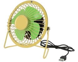 Dailygoody - USB-ventilator - Mini Retro Fan - Frisse Bries - Geel - Groene Accenten - Perfect voor Binnen en Buiten - Compact Formaat