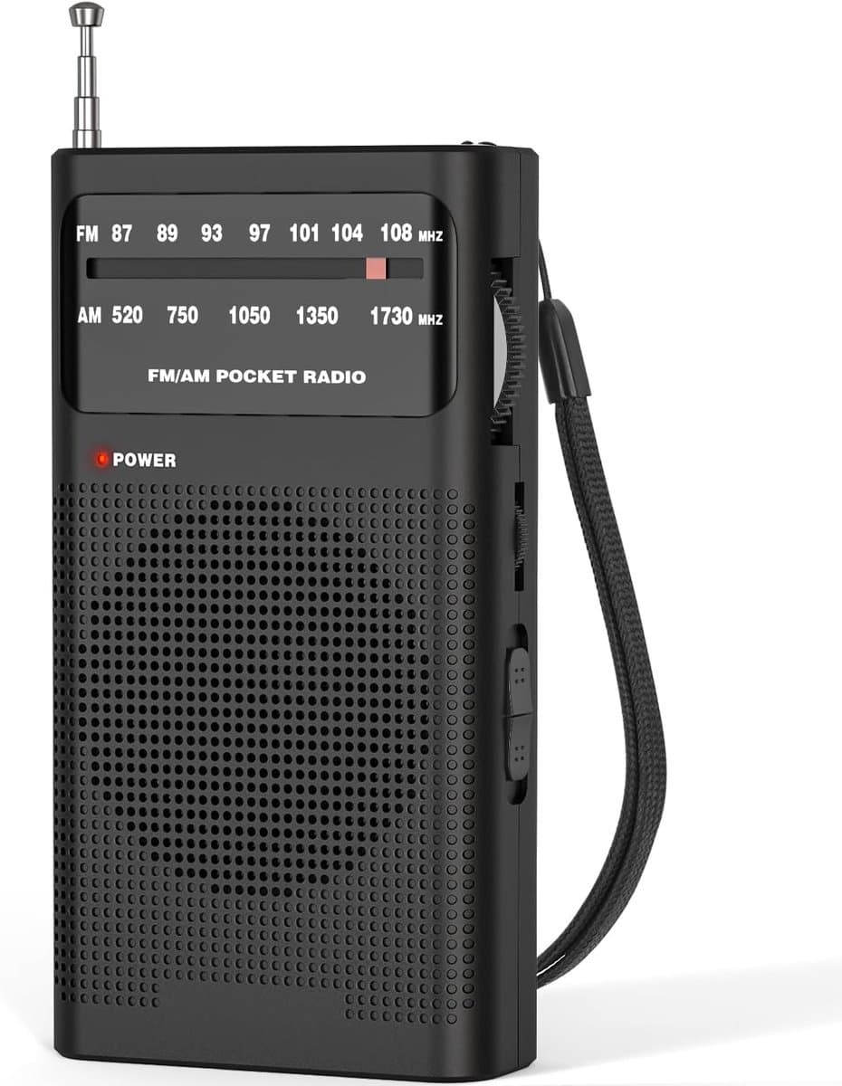 AM/FM-radio draagbaar voor thuis en buiten, transistorradio werkt op 2AA-batterijen met langeafstandsontvangst, luidspreker, transistorantenne, oortelefoonaansluiting, kleine geschenken voor senioren, ouderen - zwart — afbeelding 1