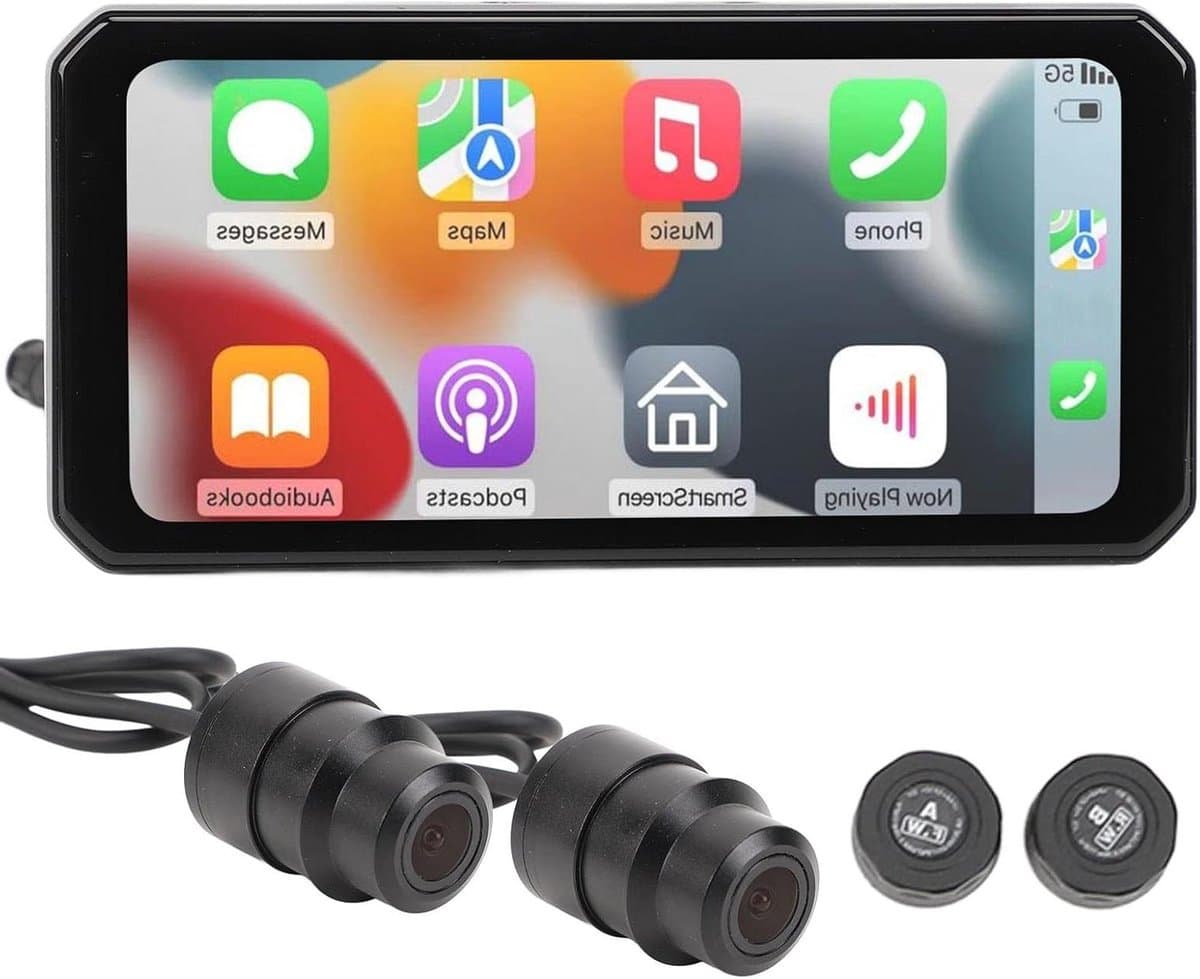 6.25 Inch Screen Front Rear Motorcycle DVR | 1440P Dual Camera Dashcam | IP67 Waterproof | Car GPS | Wireless CarPlay | 256GB TF Card — afbeelding 1