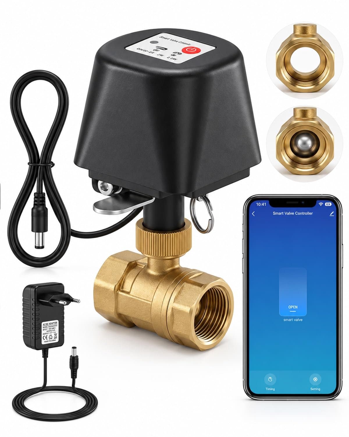 Slimme 1/2" WiFi-waterafsluitklep, App-Bediening, 4 Timermodi, Ondersteunt Alleen 2,4 GHz WiFi, Verschillende Maten, Messing Klep, Verbeterde Versie, for DN15 waterpijp — afbeelding 1