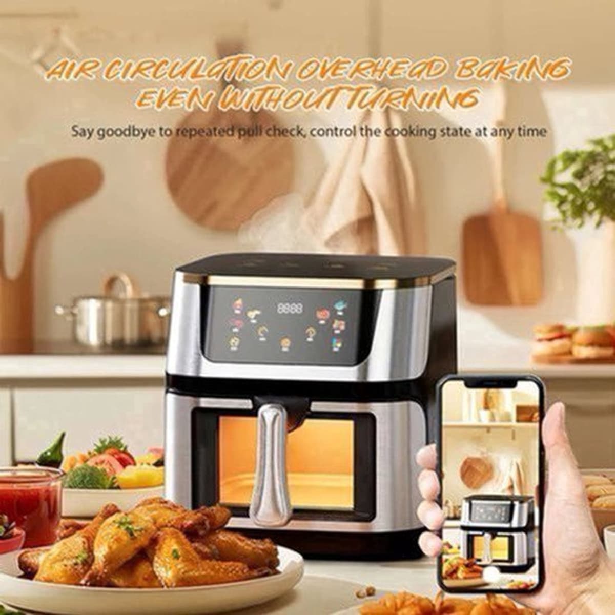 Airfryer - XXL – Heteluchtfriteuse – 2400W/2800W – 8L - RVS & Touchscreen – Multifunctionele Elektrische Friteuse - Olievrij Frituren - Zwart — afbeelding 1