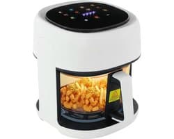 Heteluchtfriteuse - Airfryer frituurpan - Voor gezond koken - Glazen bakmand - 33 liter - Zwart-wit