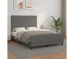 Bedframe met hoofdeinde, grijs, 140 x 190 cm, kunstleer, hotelbedframe, logeerkamer, bedframe voor slaapkamer, hotel, logeerkamer