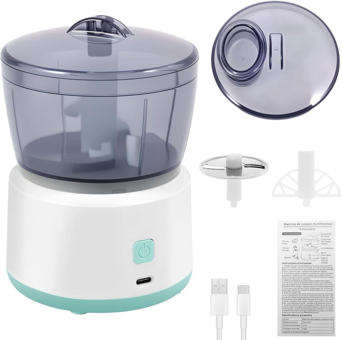 Elektrische hakmolen voor de keuken - 225 ml - multifunctionele hakmolen - elektrisch - USB - driebladig lemmet - draagbaar uiensnijder - elektrisch voor knoflook - uien - vlees - hakken — afbeelding 1