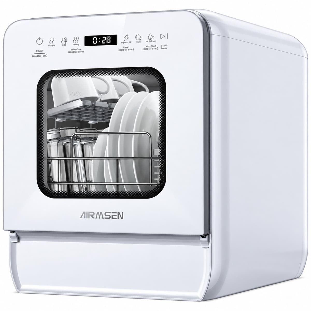 Tafelvaatwasser met 5L Watertank – 9 Wasprogramma’s – 4 Couverts – 75°C Hygiënewas – 1-24 Uur Startuitstel – Compact 37 cm – Wit — afbeelding 1