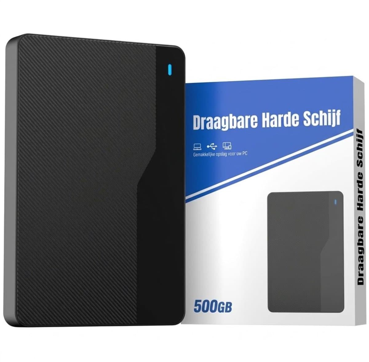 Levo® Externe Harde Schijf Extern 500GB Ultra Slim Draagbare Harde Schijf USB kabel HDD Opslag - Zwart - 13cm x 13cm x 2cm — afbeelding 1
