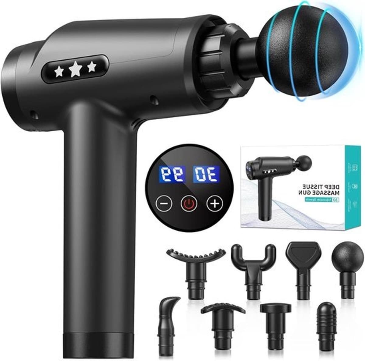 Massagepistool - Spierstimulator - Voor spierherstel - 30 snelheden - 25 cm - Zwart — afbeelding 1
