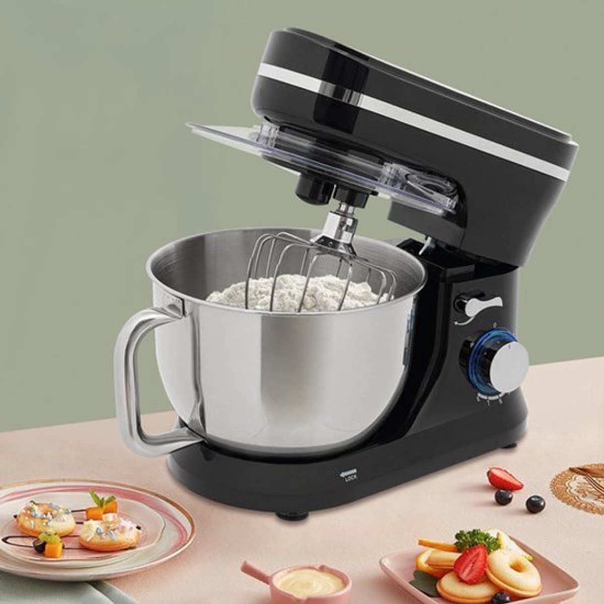 Keukenmachine - 1000 W Vermogen - 4,5 Liter Mengkom - Elektrisch - Inclusief Deeghaak En Garde - Voor Brood En Cake - Gezinsgebruik — afbeelding 1