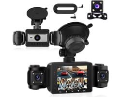 4-kanaals dashcam auto, 1080p dashcam autocamera en achter binnen met 64 GB kaart, 2,4 inch IPS-scherm, nachtzicht, G-sensor, 24 uur parkeren, parkassistent, bewegingsdetectie, loop-opname