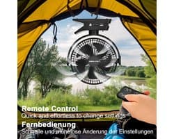 Oplaadbare clip-on ventilator 12000 mAh met afstandsbediening en LED-verlichting - 5 snelheden voor kantoor en buitengebruik